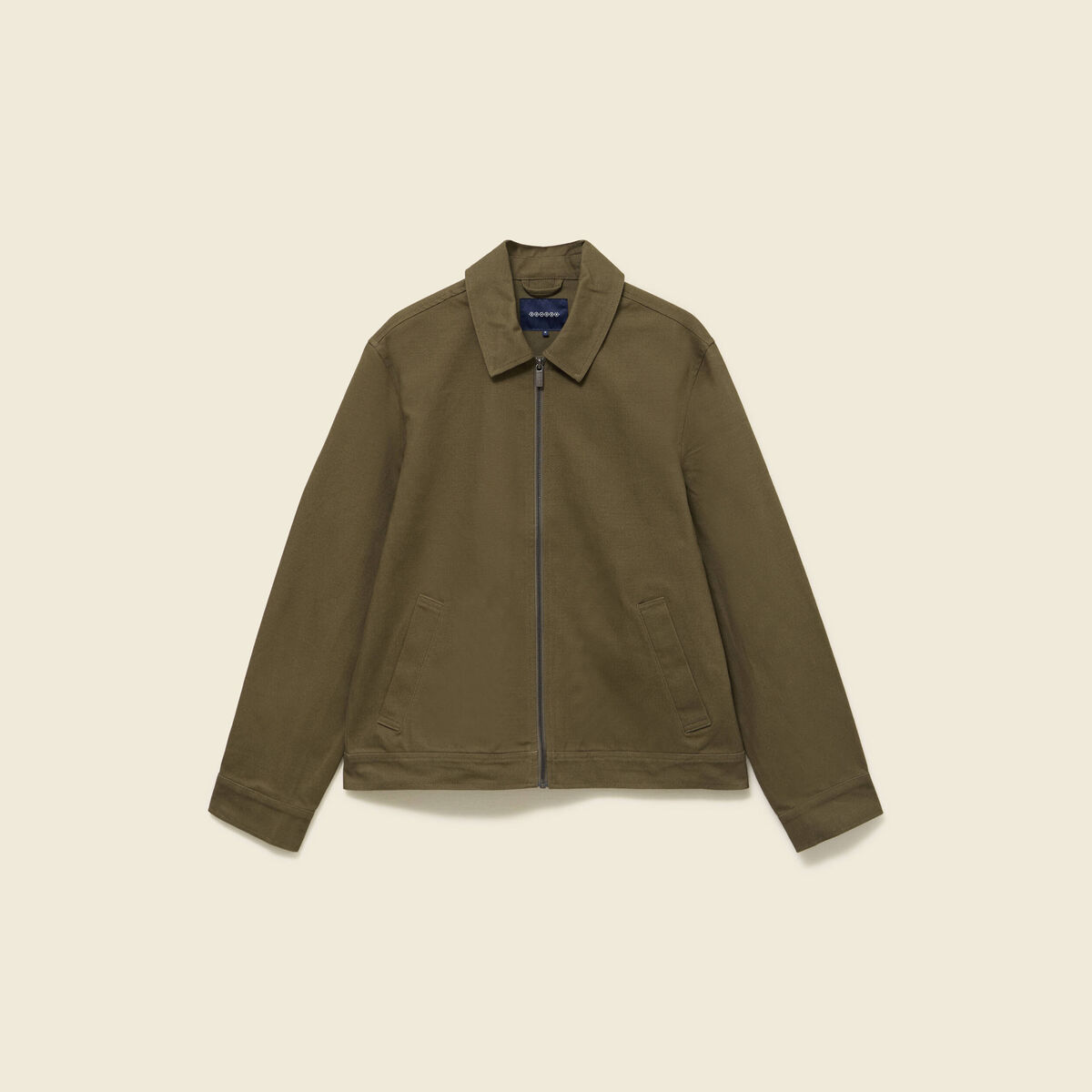 Blouson droit court en coton vert kaki homme