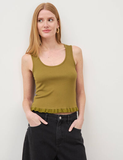 D&eacute;bardeur bretelles col rond vert kaki femme