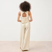 Pantalon large taille haute ceinture jaune pastel femme