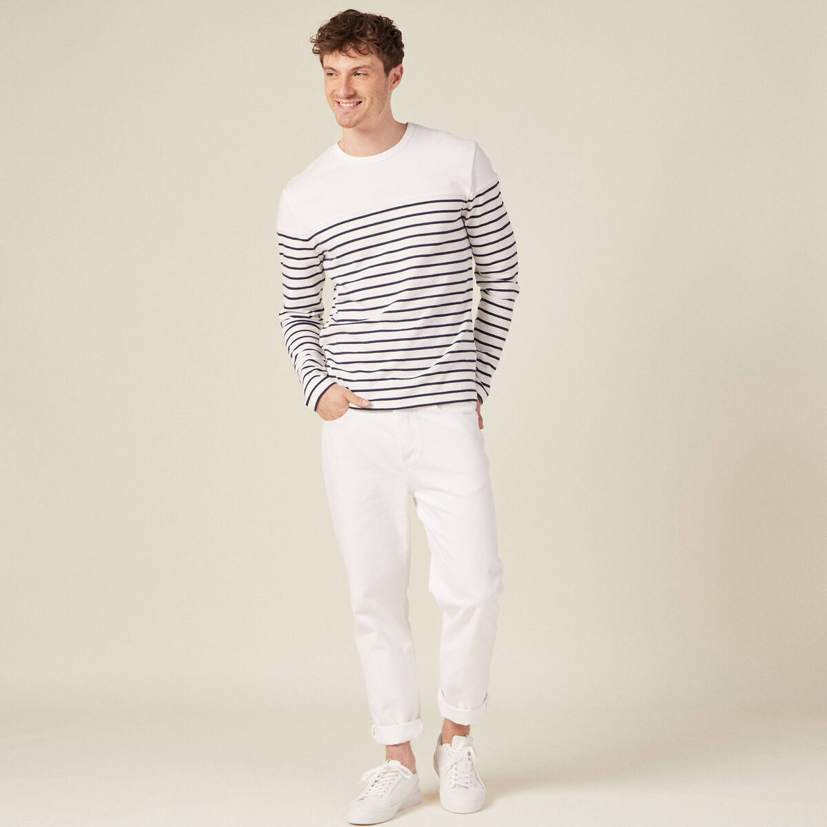 T-shirt manches longues ecru homme