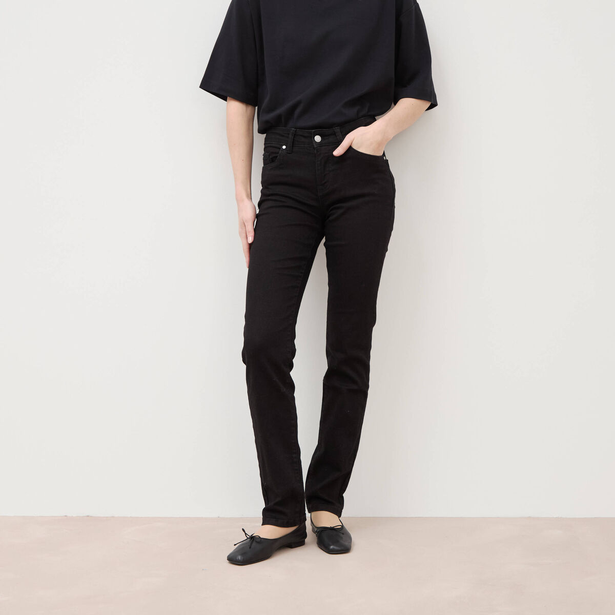 Jeans regular 5 poches denim noir femme