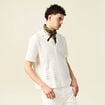 Chemise manches courtes brodée ecru homme