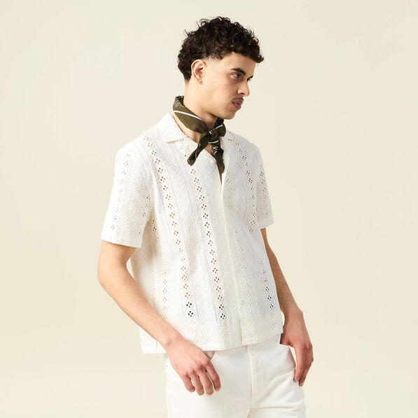 Chemise manches courtes brodée ecru homme
