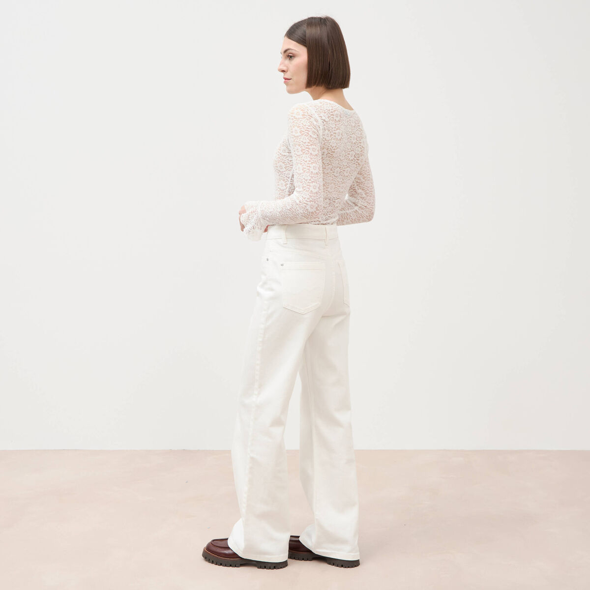 Jeans large taille haute denim blanc femme