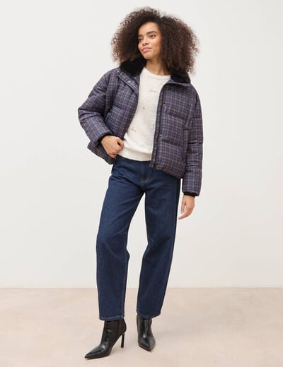 Pull droit brod&eacute; manches longues creme femme