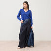 Pull droit col v manches longues bleu electrique femme