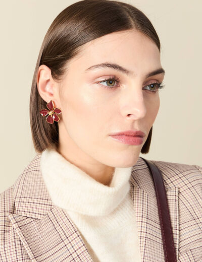 Boucles d'oreilles fleurs orange fonc&eacute; femme