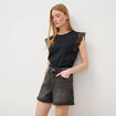 Short mom taille haute en jean denim gris femme