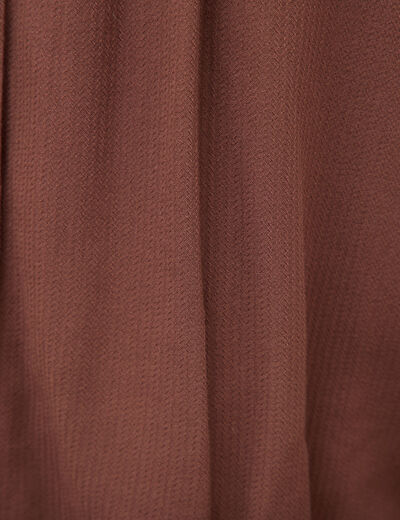 Blouse ajour&eacute;e col rond manches longues marron fonc&eacute; femme