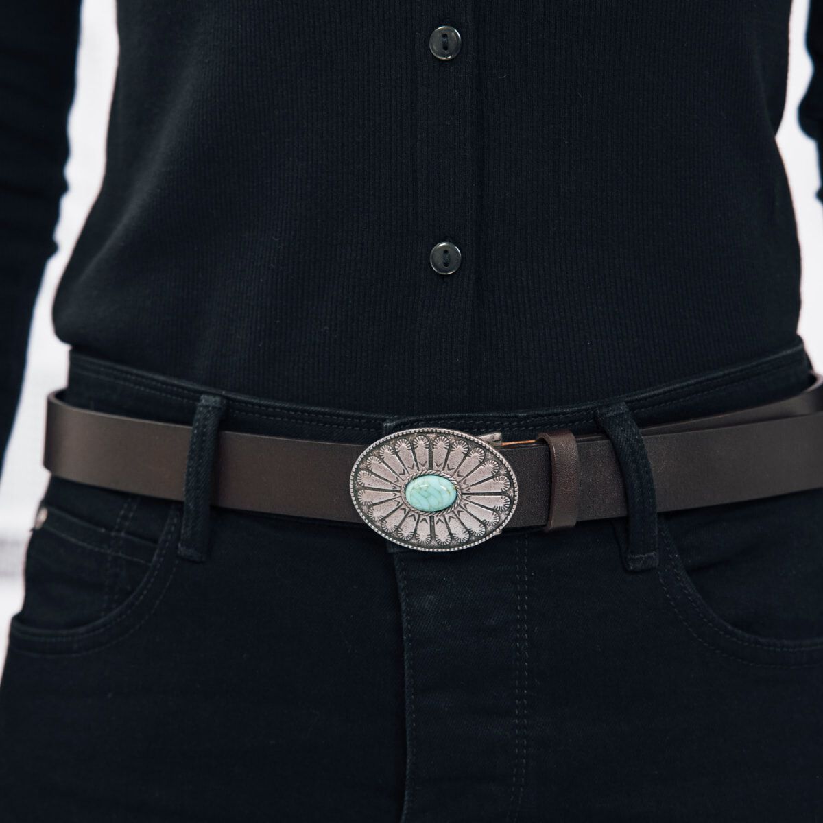 Ceinture en cuir western marron foncé femme