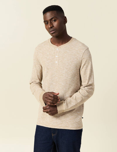 T-shirt en coton manches longues vert kaki homme