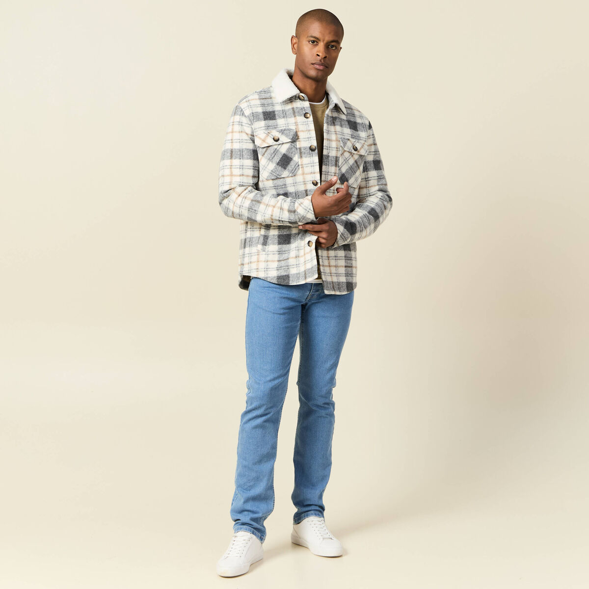Surchemise col aviateur gris homme