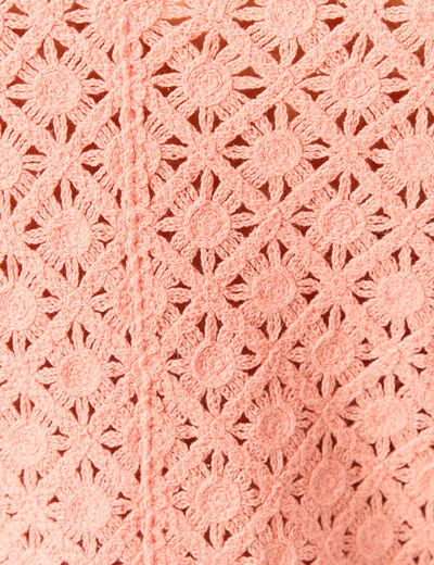 T-shirt ajour&eacute; col rond manches courtes rose saumon femme
