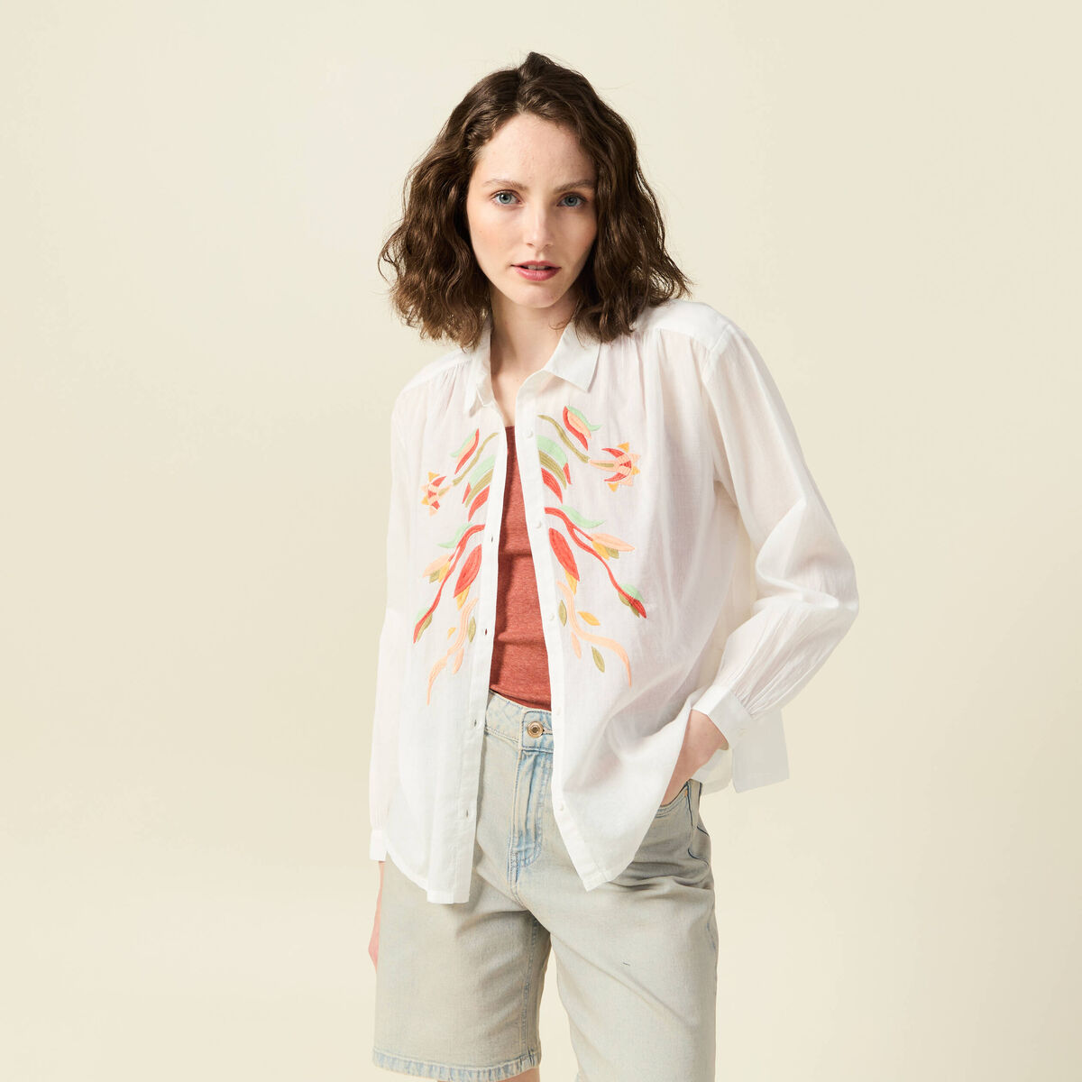 Chemise manches longues ecru femme