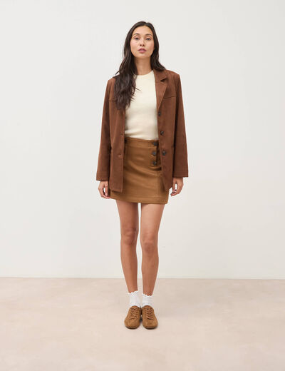 Blazer col tailleur manches longues marron fonc&eacute; femme