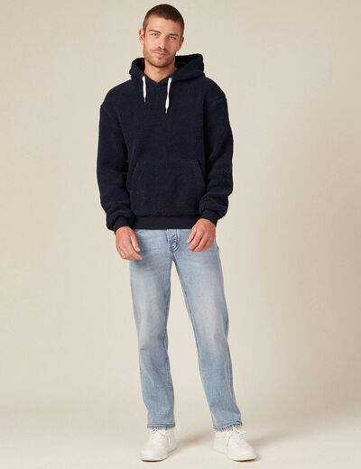 Sweat à capuche sherpa bleu marine homme
