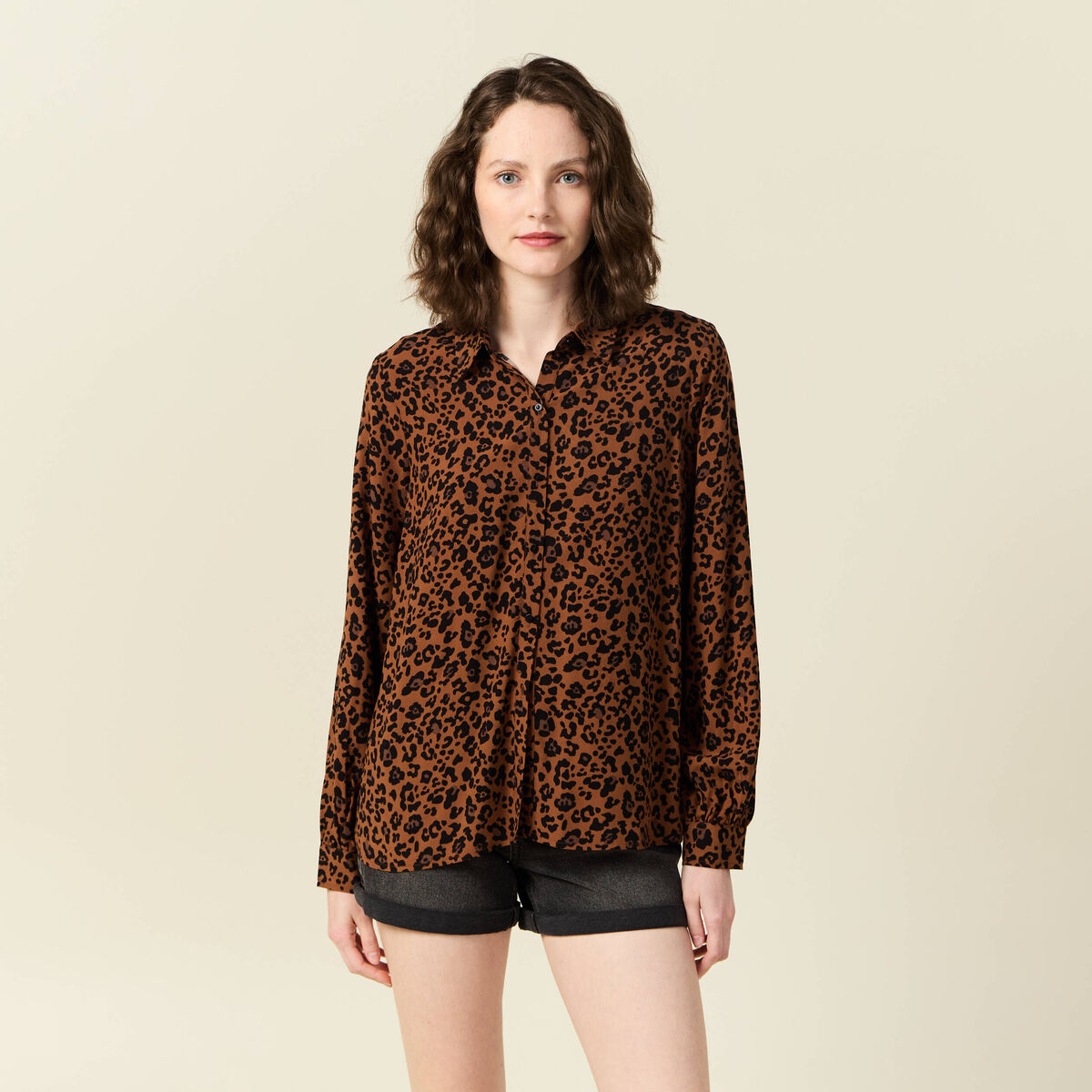 Chemise manches longues fluide marron foncé femme