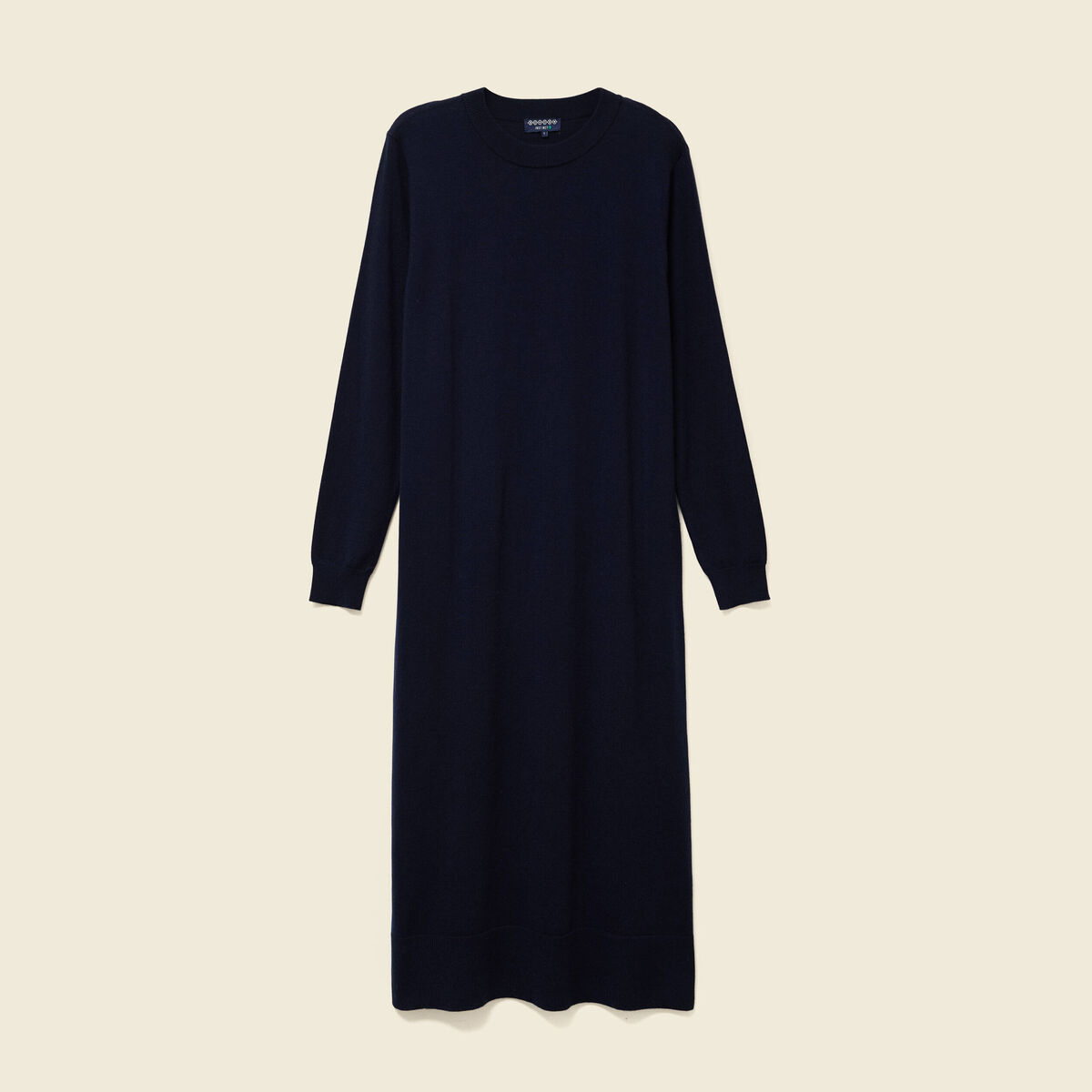 Robe manches longues bleu fonc&eacute; femme