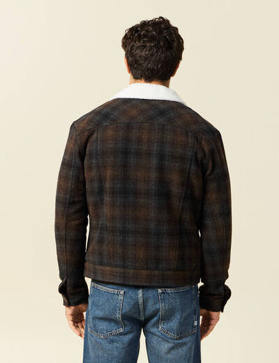 Veste droite courte col chemise marron fonc&eacute; homme