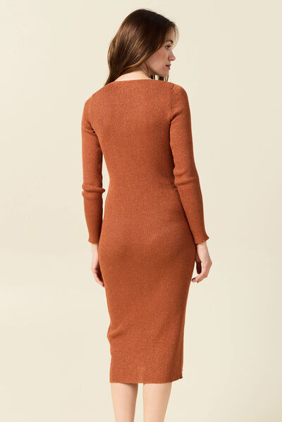 Robe pull midi ajustée orange foncé femme