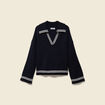Pull col polo manches longues bleu marine femme