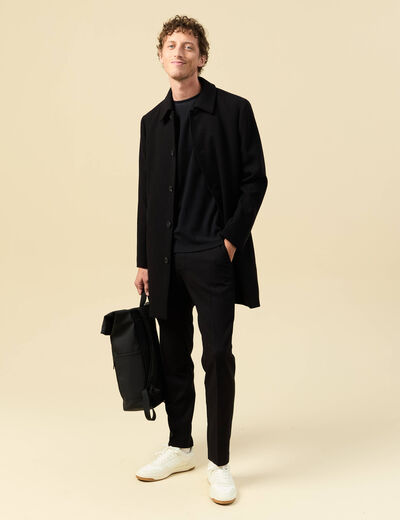 Manteau droit long manches longues noir homme