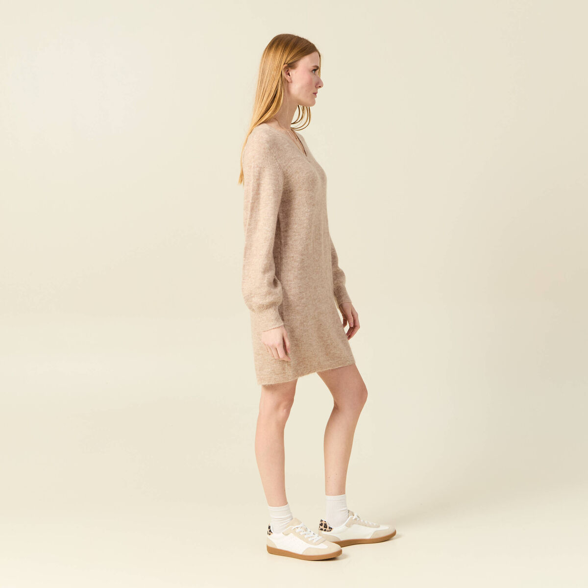 Robe pull droite taupe femme