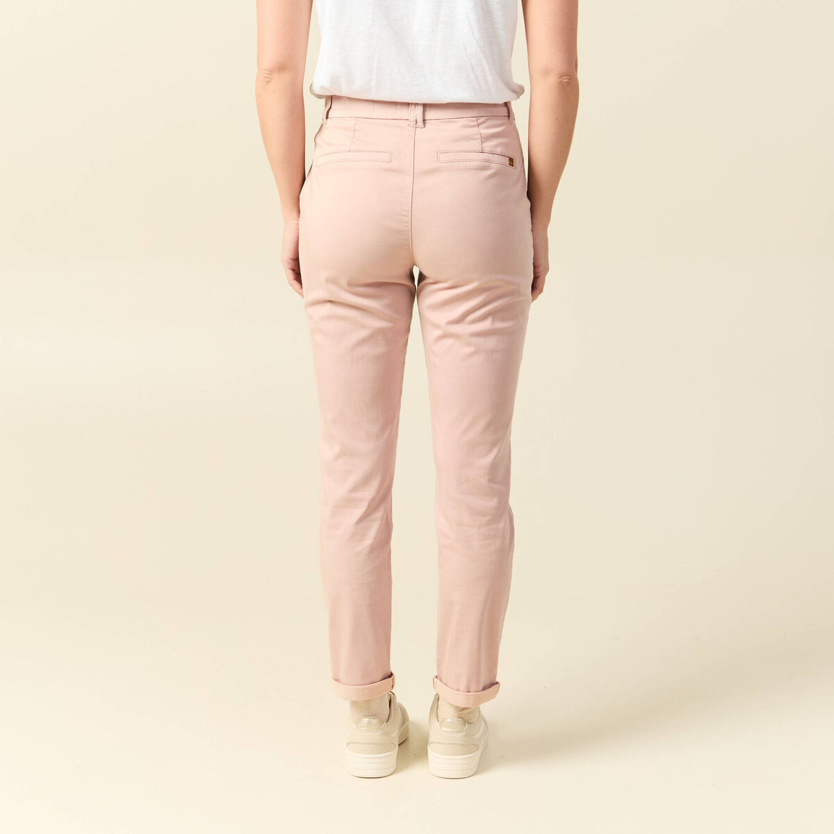 Chino cigarette 7/8&egrave;me taille haute rose clair femme