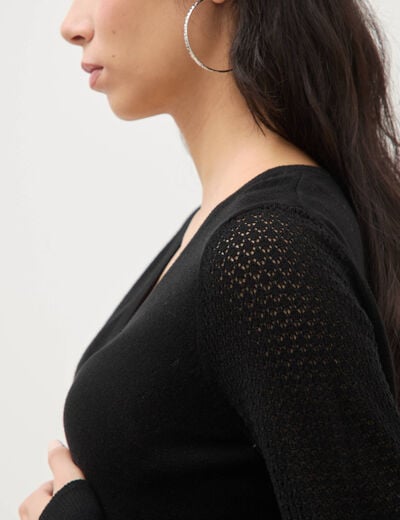 Pull manches longues noir femme