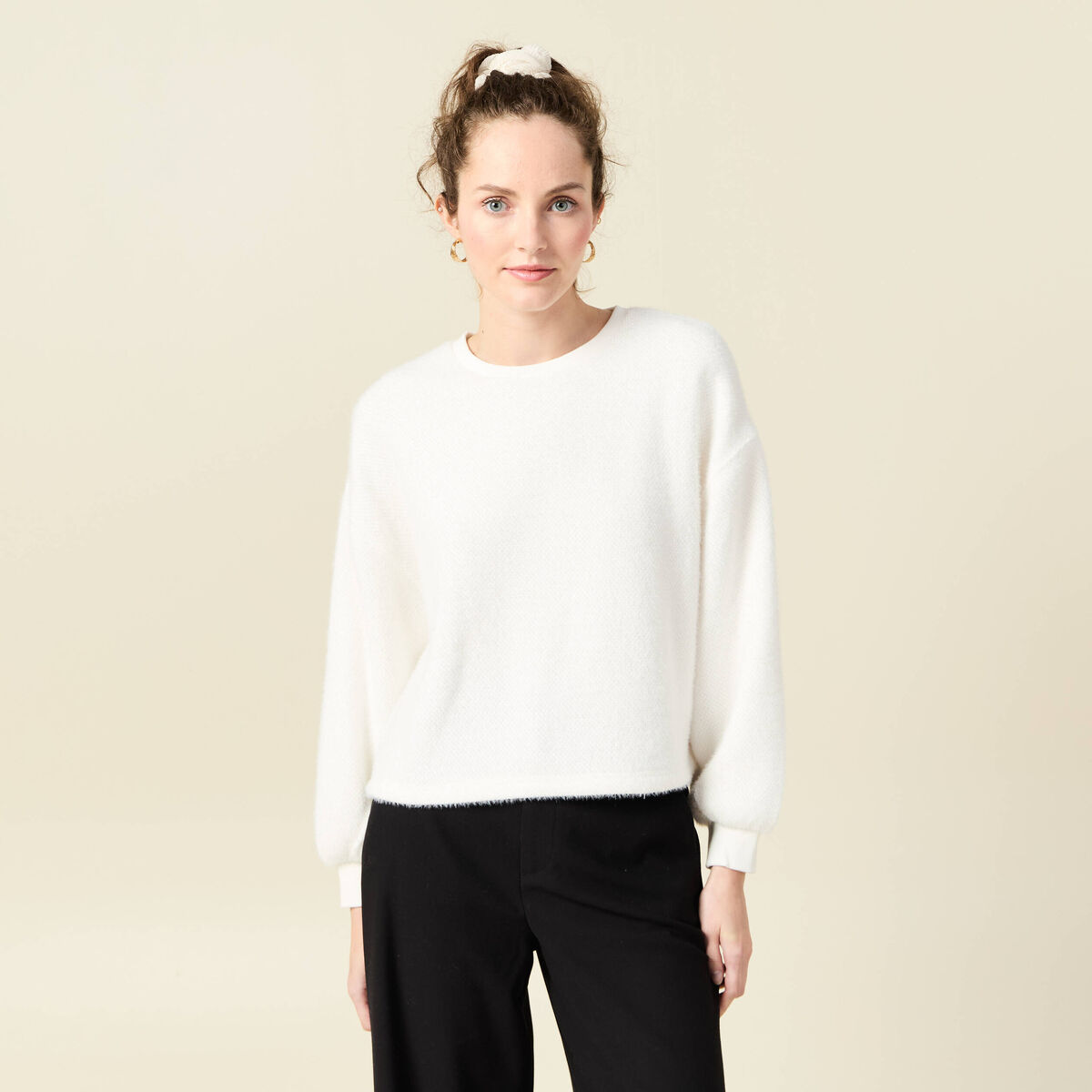 Sweat manches longues ecru femme