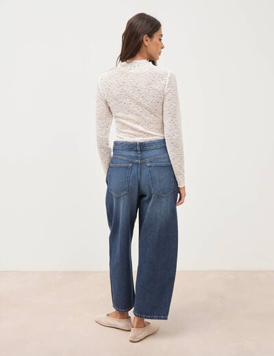Jeans barrel 7/8&egrave;me taille standard denim brut clean femme