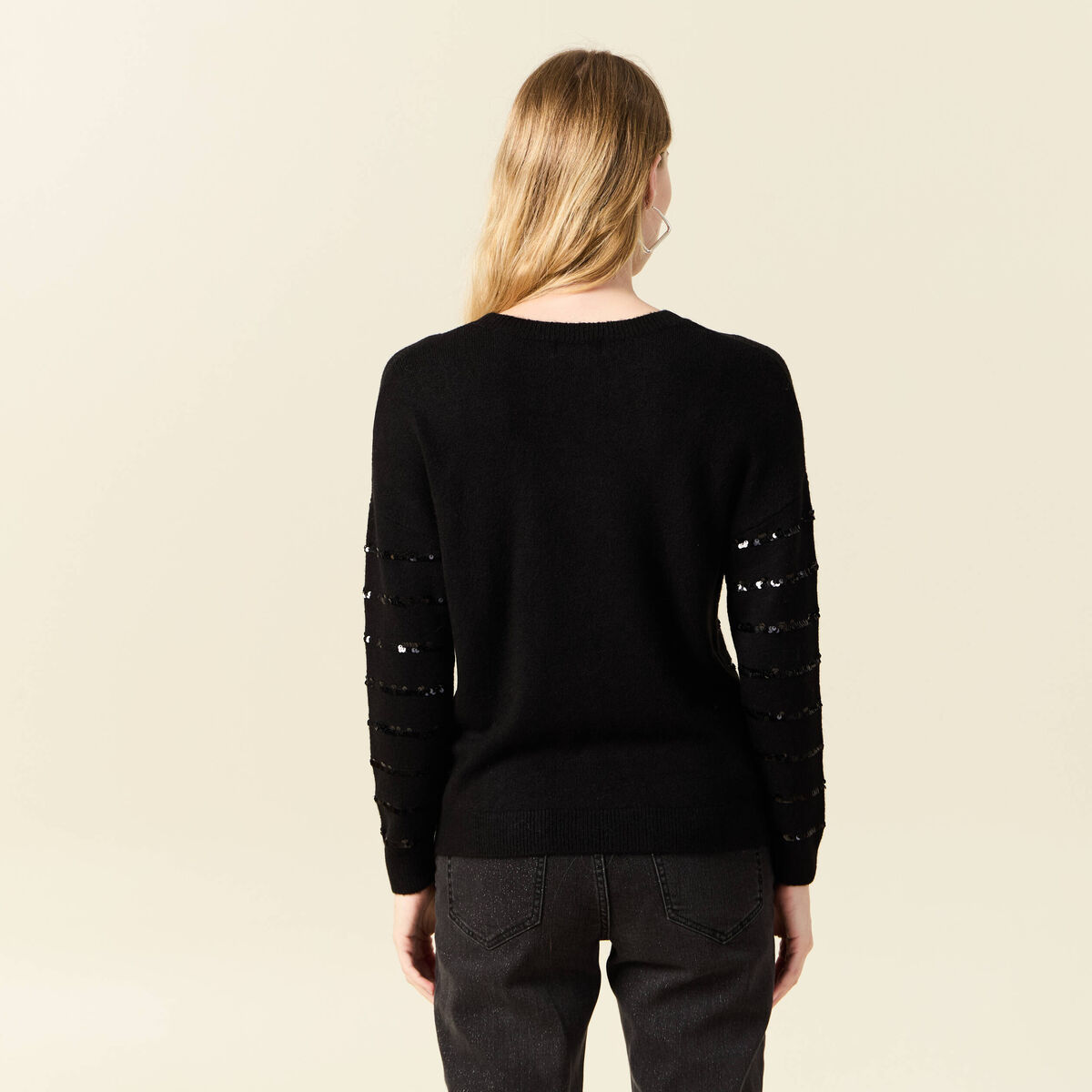 Pull manches longues sequins noir femme