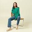 Pull col bateau manches longues vert femme
