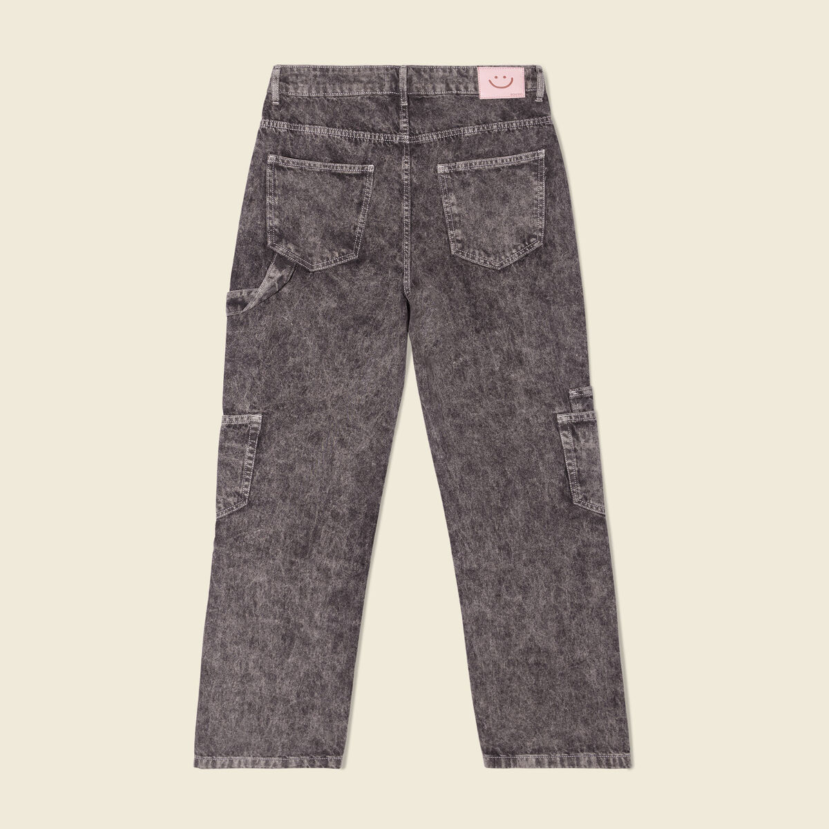 Jeans cargo taille haute noir femme