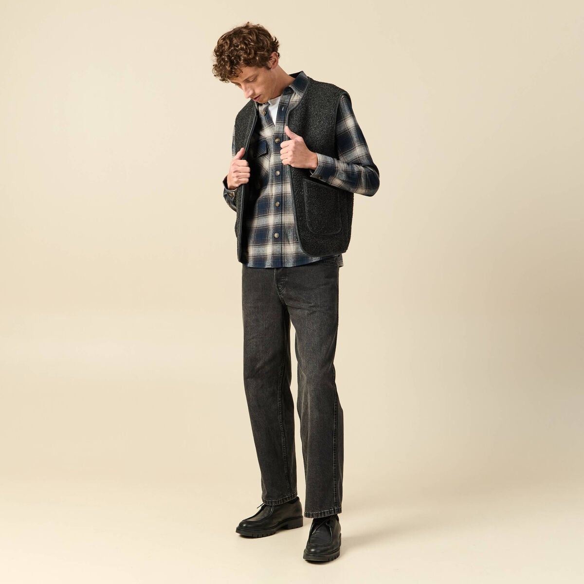 Surchemise oversize en coton bleu marine homme