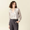 Blouse manches longues irisée gris argent femme