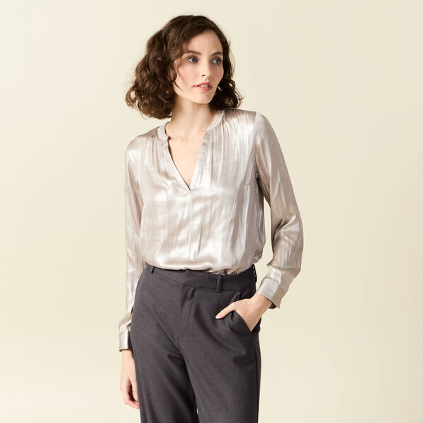 blouse manches longues irisee gris argent femme Blouse manches longues irisée gris argent femme