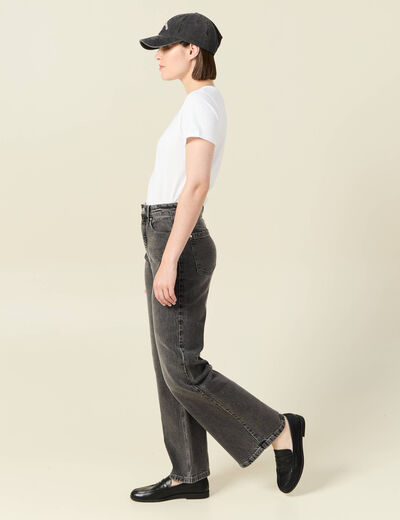 Jeans large taille haute denim snow gris femme