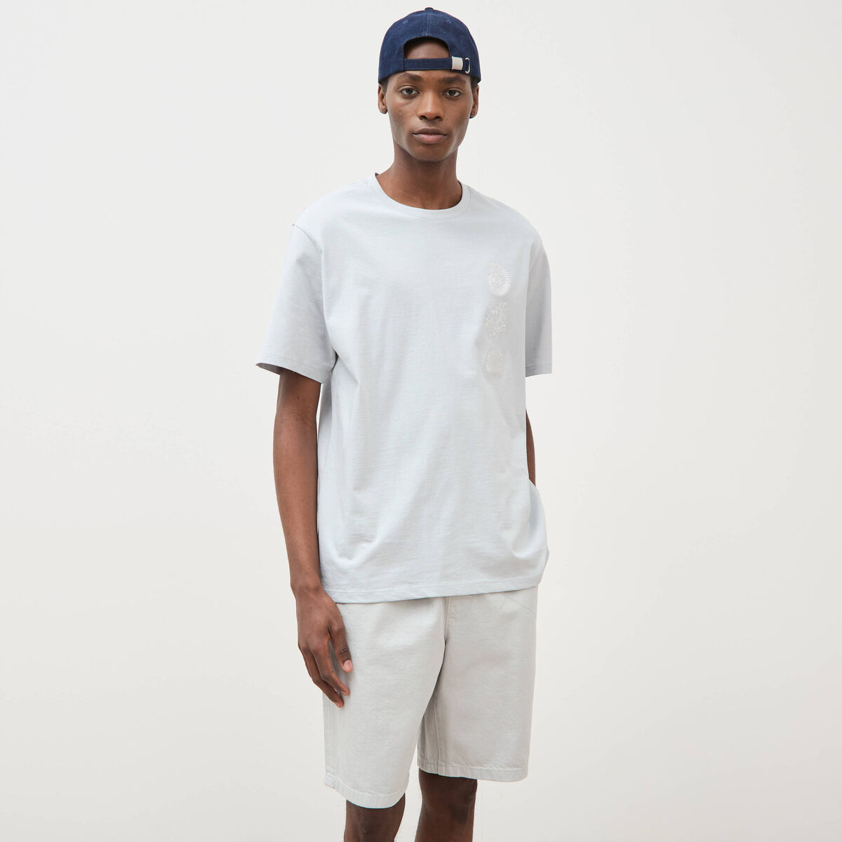 T-shirt ample en coton manches courtes gris clair homme