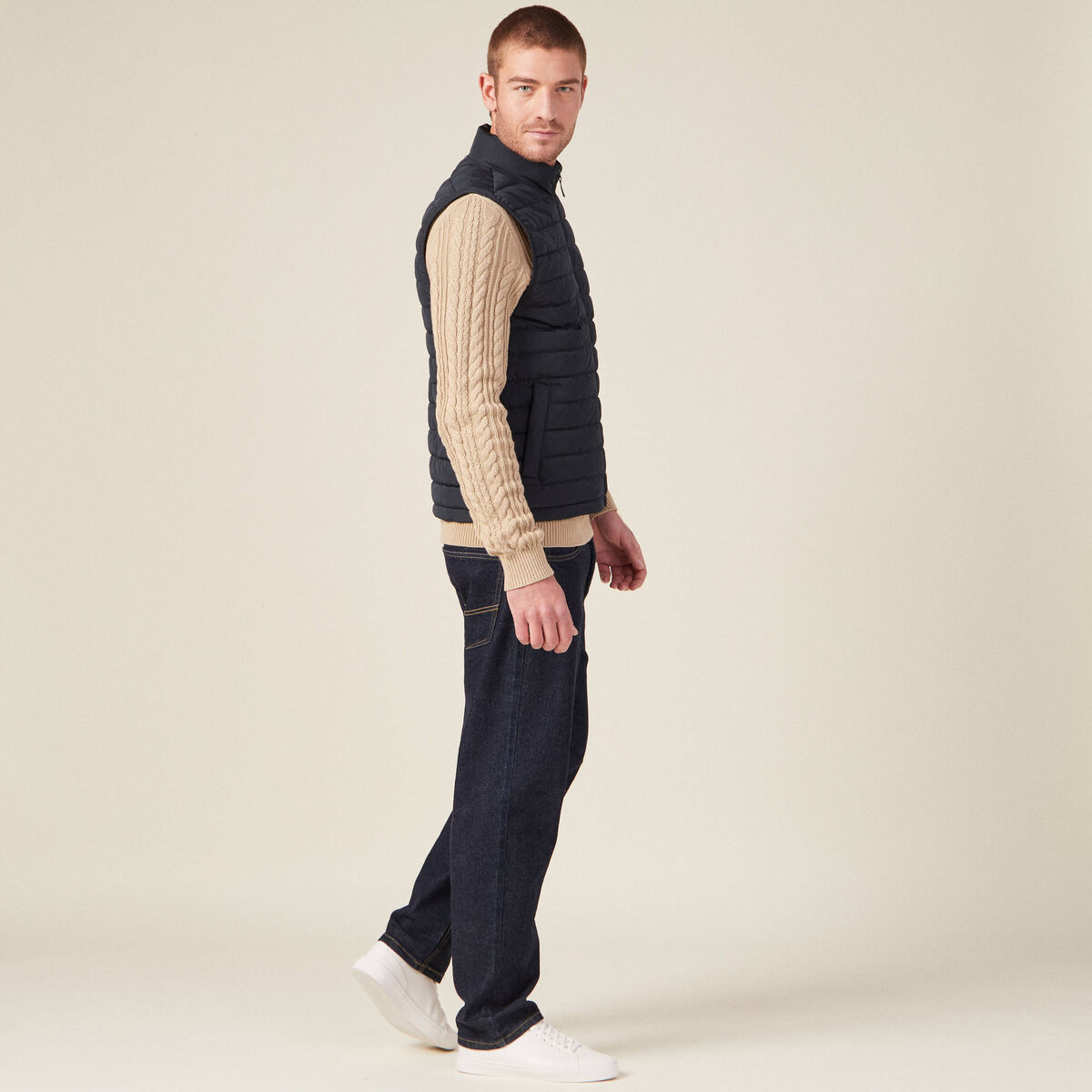 Doudoune droite sans manches bleu marine homme