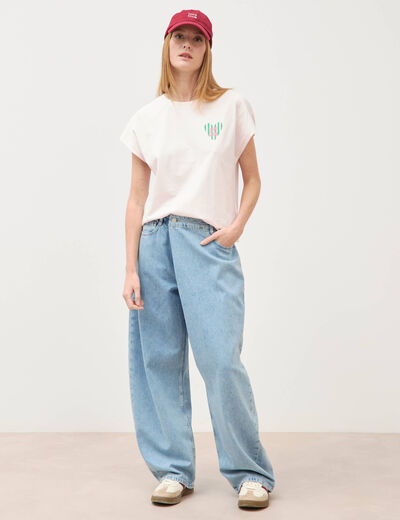 Jeans wide leg cropped taille bascul&eacute;e bleu ciel femme