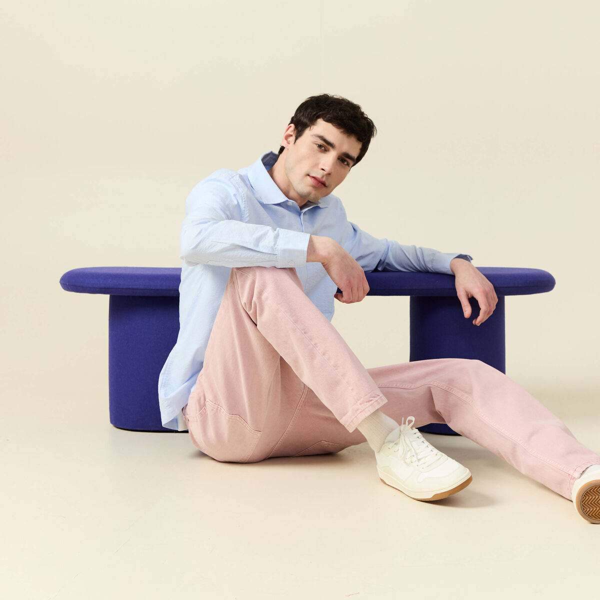 Chemise en coton manches longues bleu ciel homme