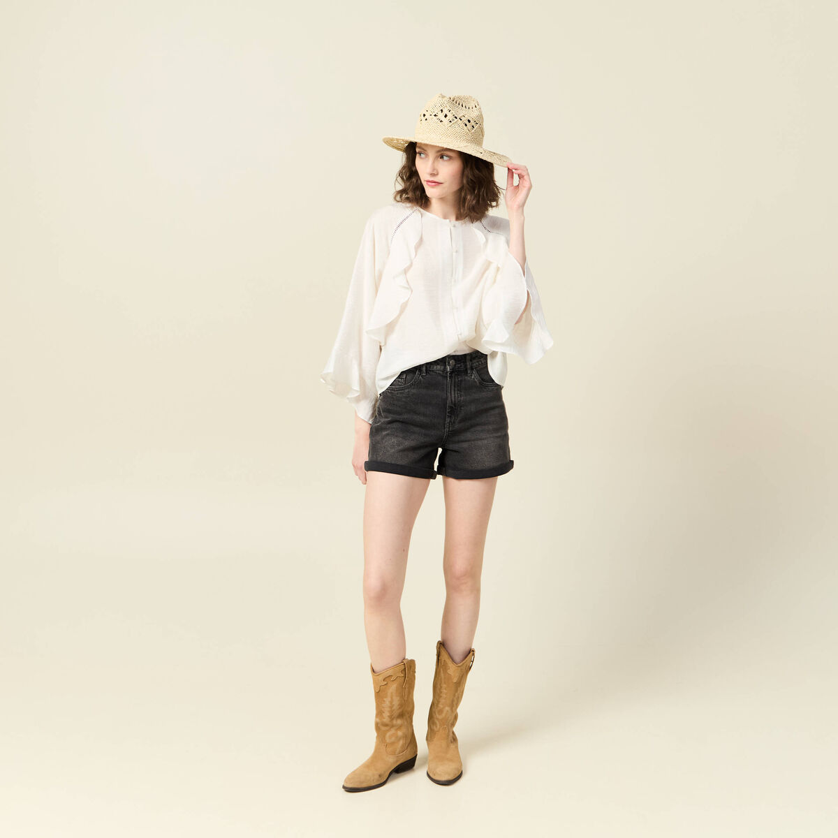 Chemise manches longues ecru femme