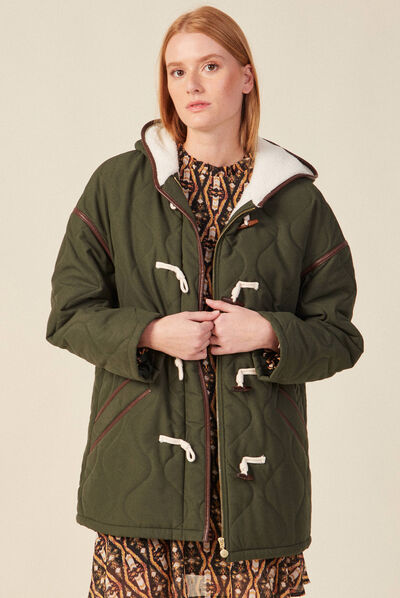 Parka doublée à capuche vert kaki femme