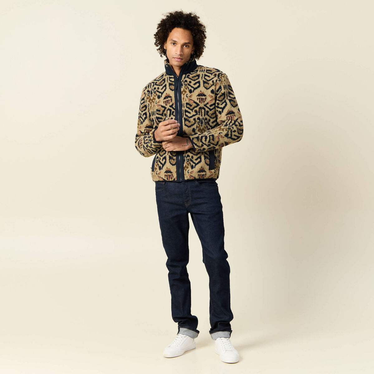 Gilet manches longues zippé sherpa beige homme