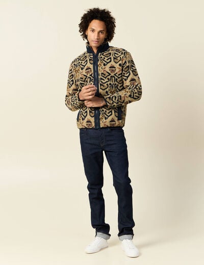 Gilet manches longues zippé sherpa beige homme