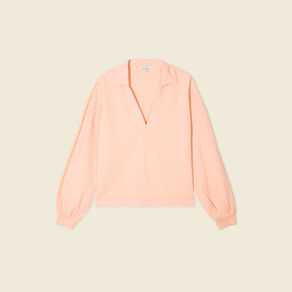 Sweat manches longues col polo rose saumon femme