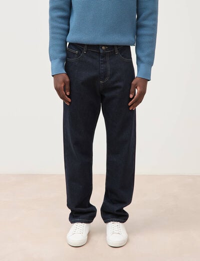 Jeans straight longueur 32 en coton denim brut rinse homme