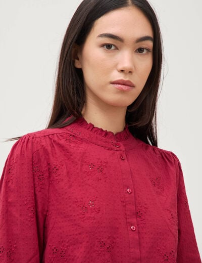 Chemise ample en coton manches longues bordeaux femme
