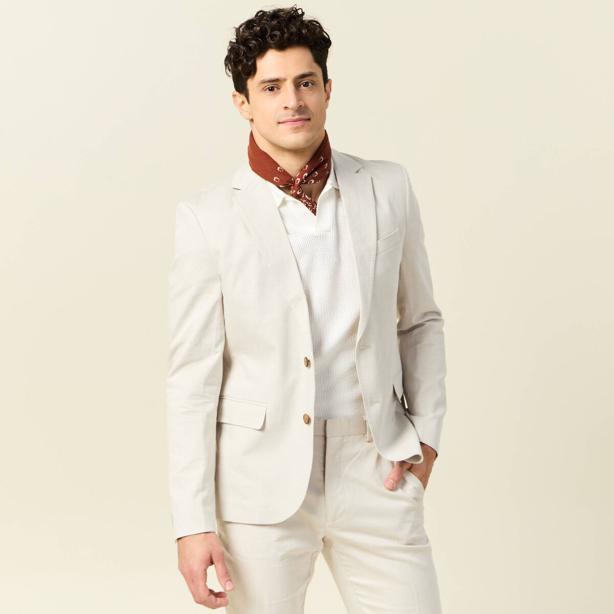 Veste blazer cintr&eacute; sable homme